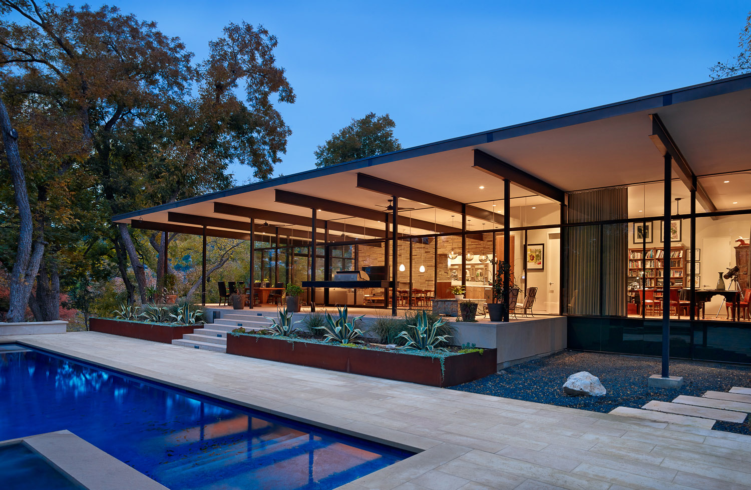 Structural steel provides for a solid safe, yet open and airy feeling.